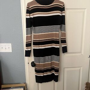 Striped Black and Brown Knit Dress
